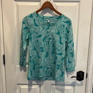 Chico's Green 3/4 Sleeve Fitted Blouse